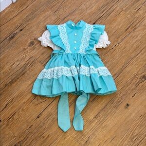 Mini Workd Blue Ruffled Dress with Lace Details Size 3 Vintage